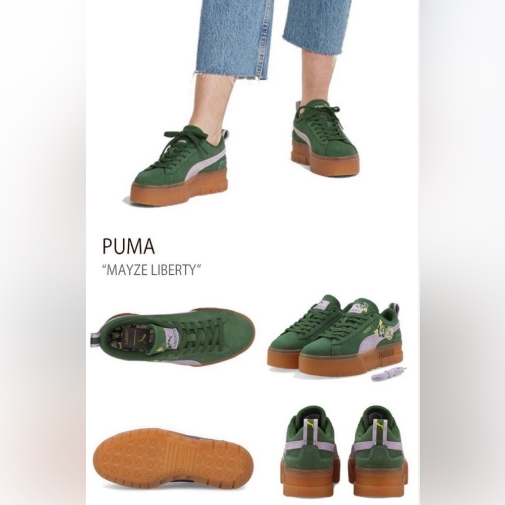 PUMA x Liberty Mayze Platform Sneakers Floral Green Suede Women’s Size 10 - Picture 10 of 10